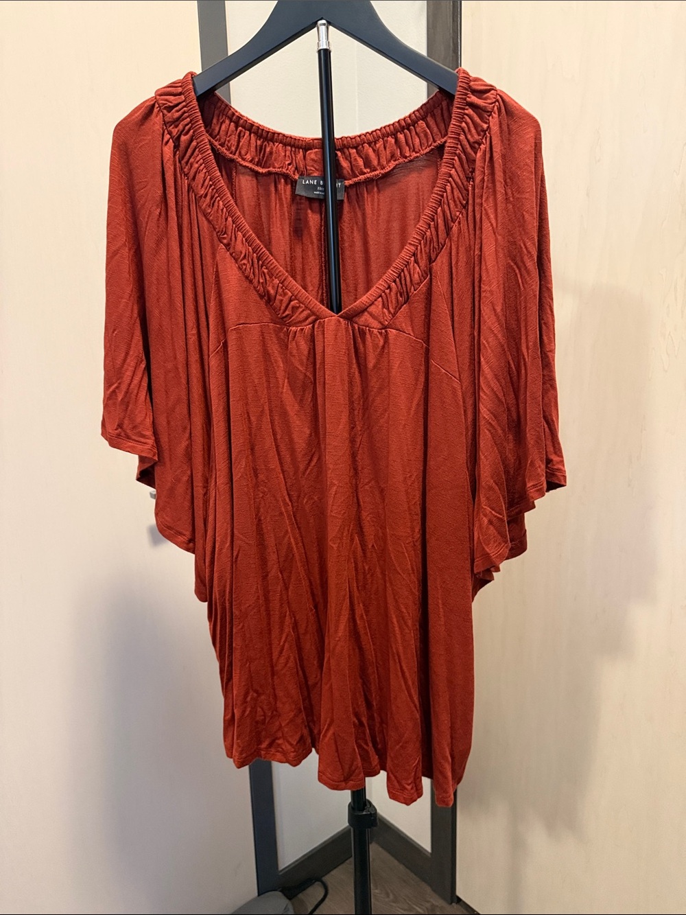 Lane Bryant Burnt Orange V-Neck Gathered Tunic